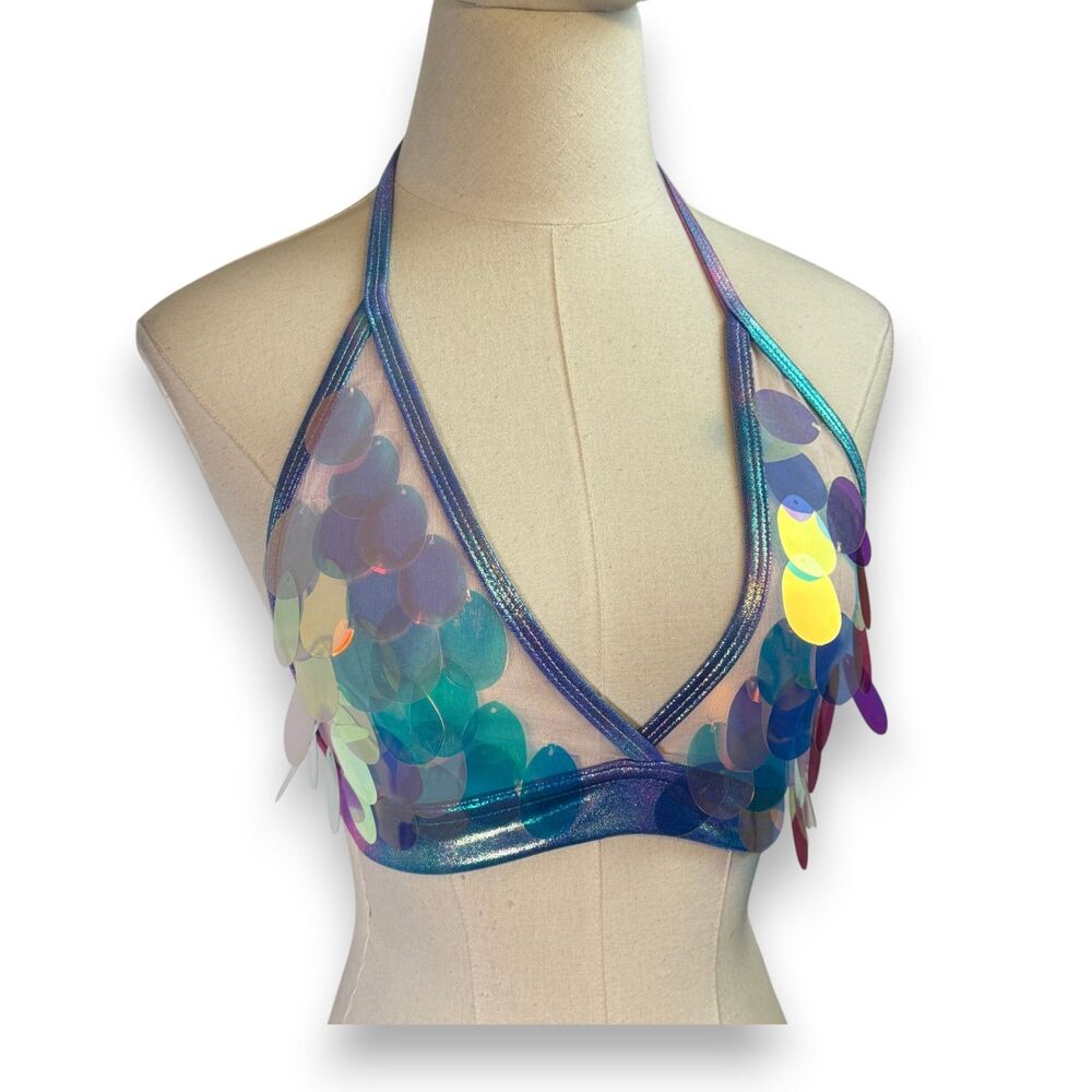 Rolita Couture | NWT | Large Sequin Iridescent Mermaid Top Festival | Sz XS